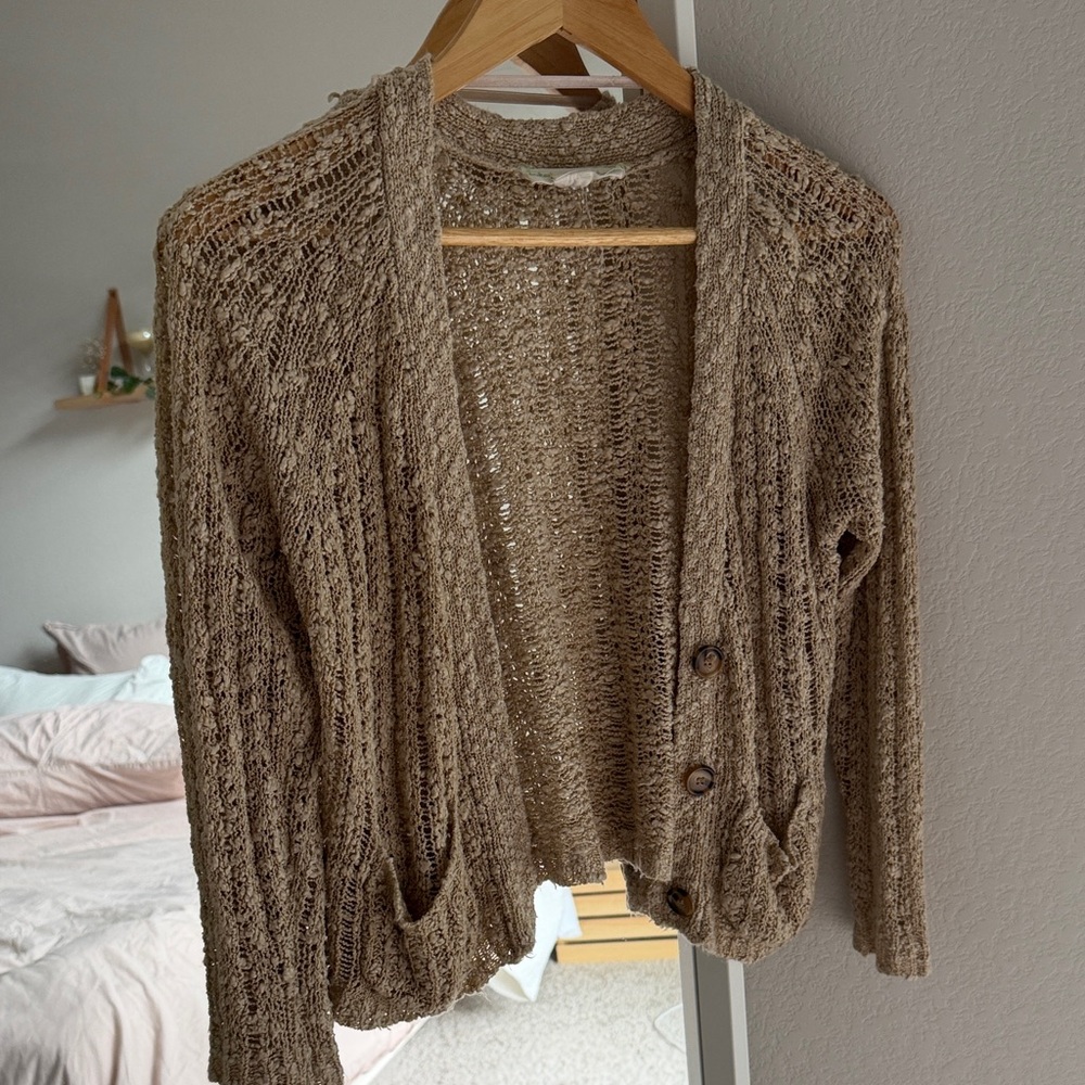 Urban Outfitters Taupe Open-Knit Button Front Cardigan